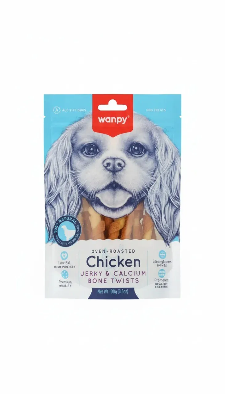 تشویقی سگ ونپی استخوان کلسیمی با دورپیچ مرغ جرکی (Wanpy Calcium Bone with Chicken Jerky Dog Treat) 100 گرم
