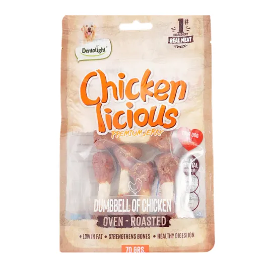 تشویقی سگ دمبلی کلسیمی طعم مرغ دنتالایت 70 گرم