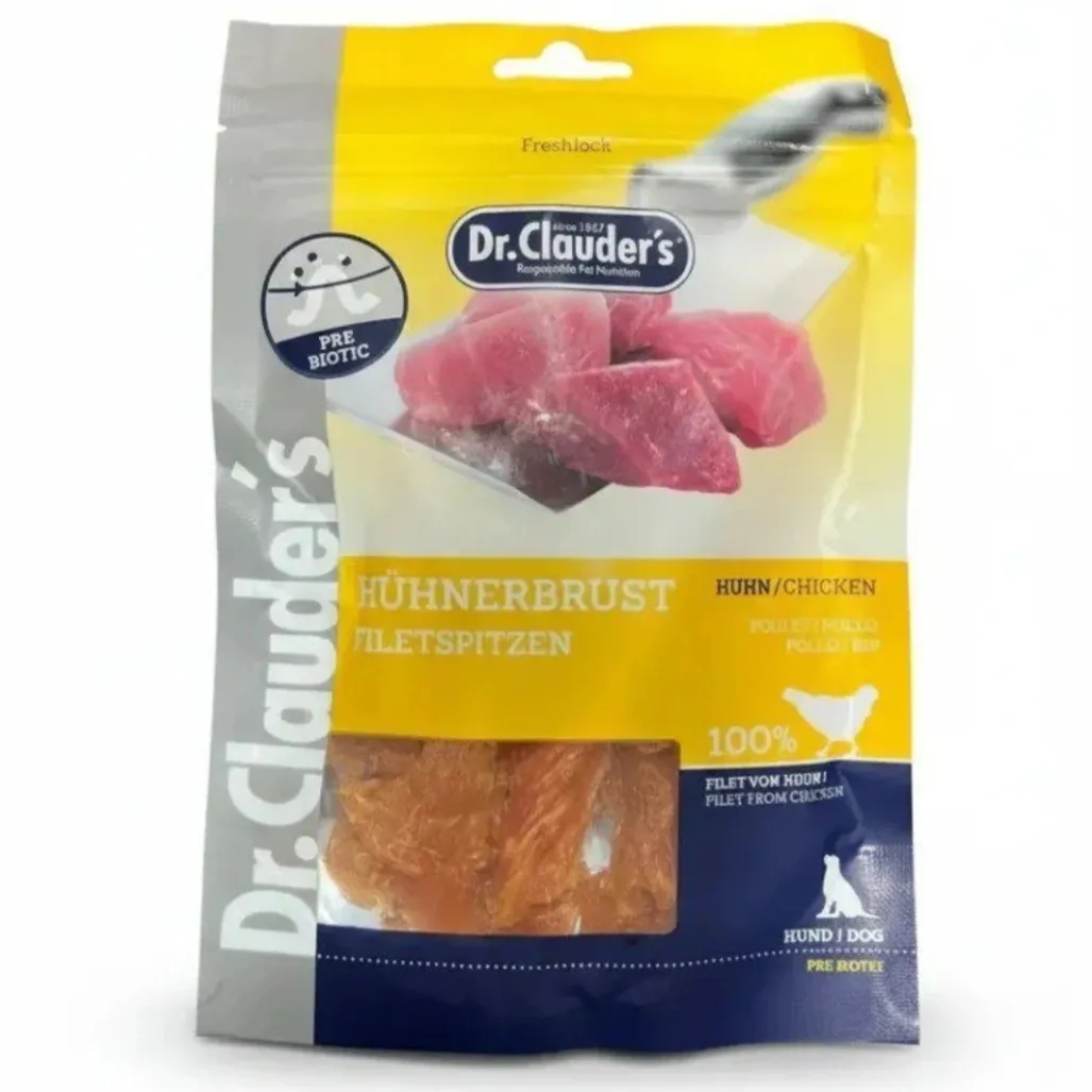 تشویقی سگ دکتر کلادرز مدل فیله سینه مرغ پری بیوتیک (Dr. Clauder's Hühnerbrust Filetspitzen)