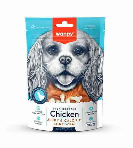 تشویقی سگ ونپی استخوان کلسیمی با روکش مرغ جرکی (Wanpy Calcium Bone with Chicken Jerky Dog Treat ) ۱۰۰ گرم