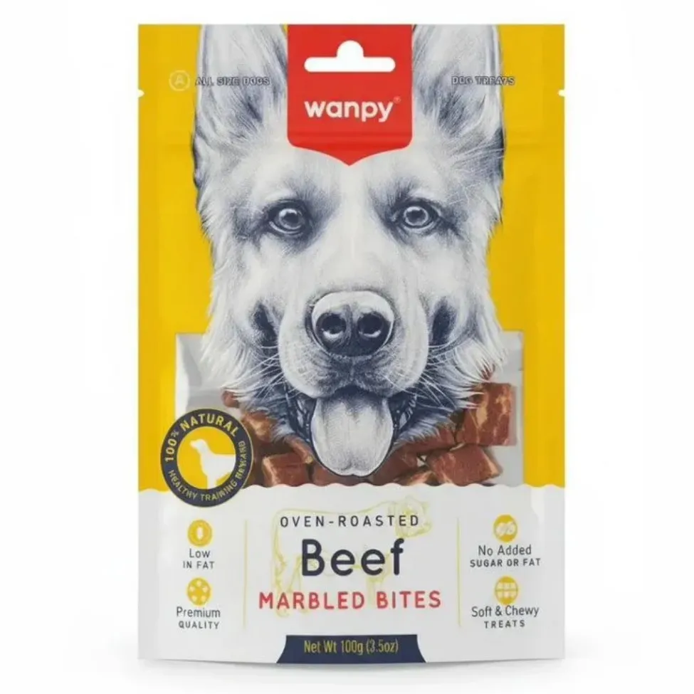 تشویقی سگ ونپی مدل لقمه‌ای گوشت گاو (Wanpy Beef Marbled Bites) - وزن 100 گرم