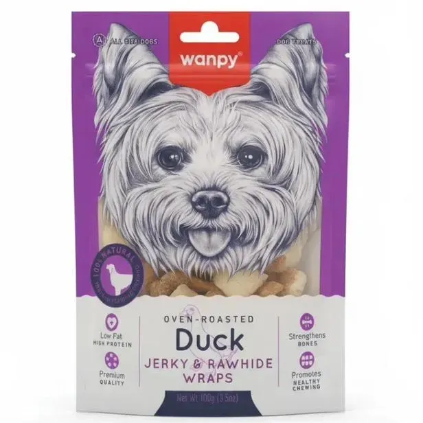 تشویقی سگ ونپی مدل دنتال اردک و پوست خام (Wanpy Duck Jerky & Rawhide Wraps) - وزن 100 گرم