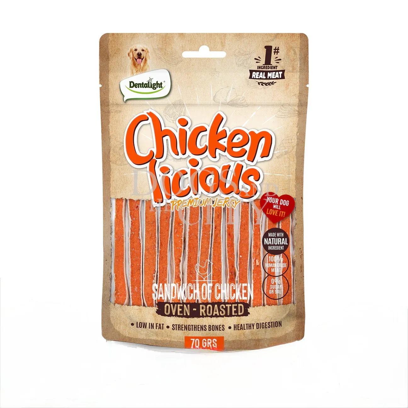 تشویقی سگ ساندویچی طعم مرغ دنتالایت ۷۰ گرم