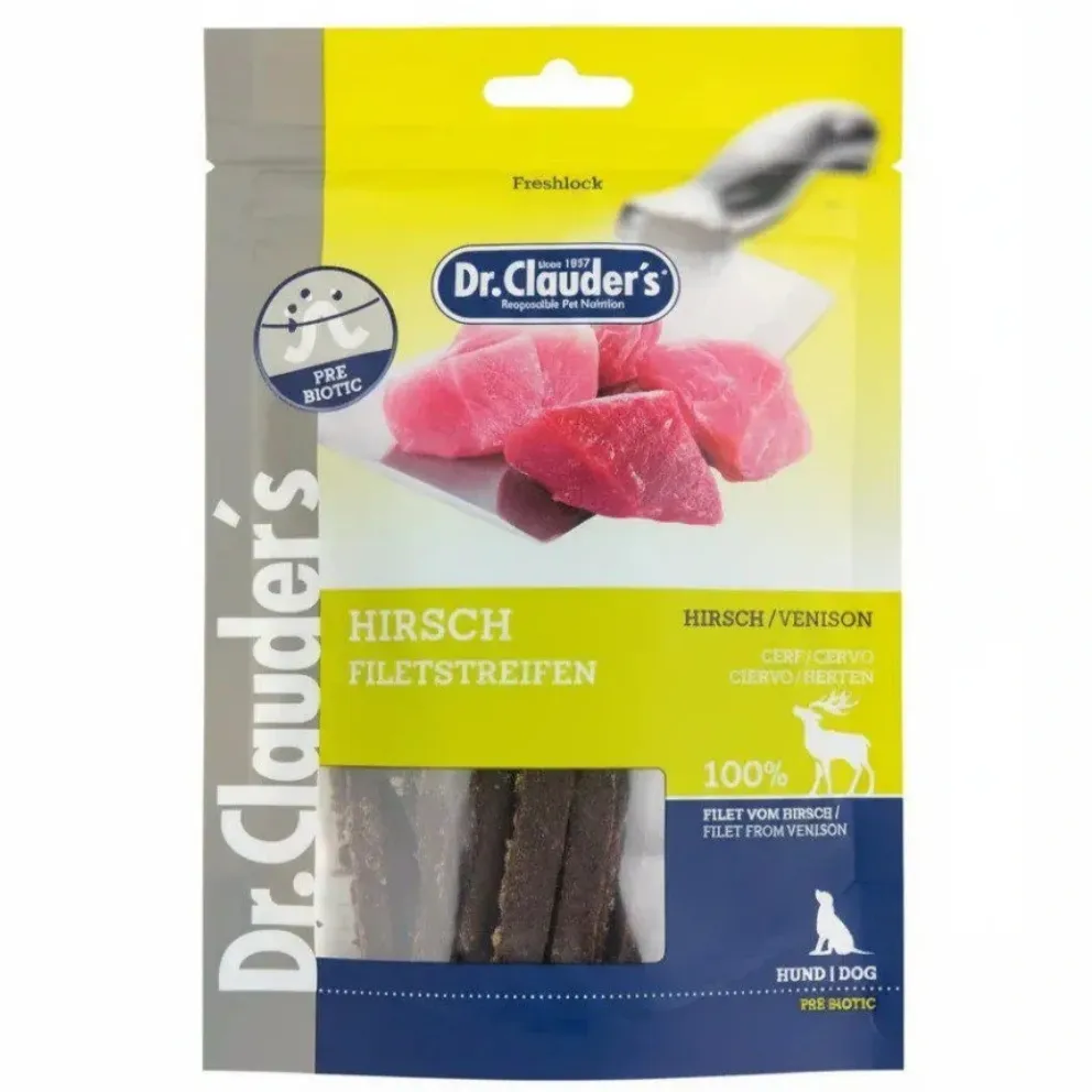 تشویقی نواری سگ دکتر کلادرز با فیله گوزن (Dr. Clauder's Venison Fillet Strips)