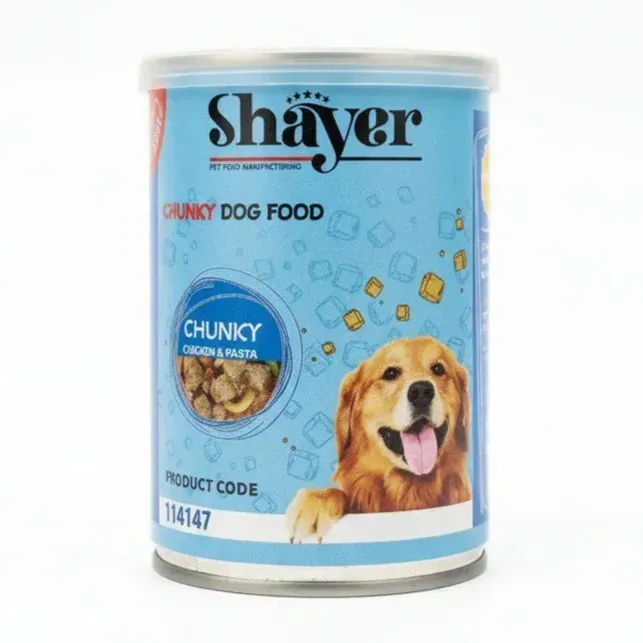 کنسرو غذای سگ شایر مدل چانکی با طعم مرغ و پاستا وزن ۴۰۰ گرم