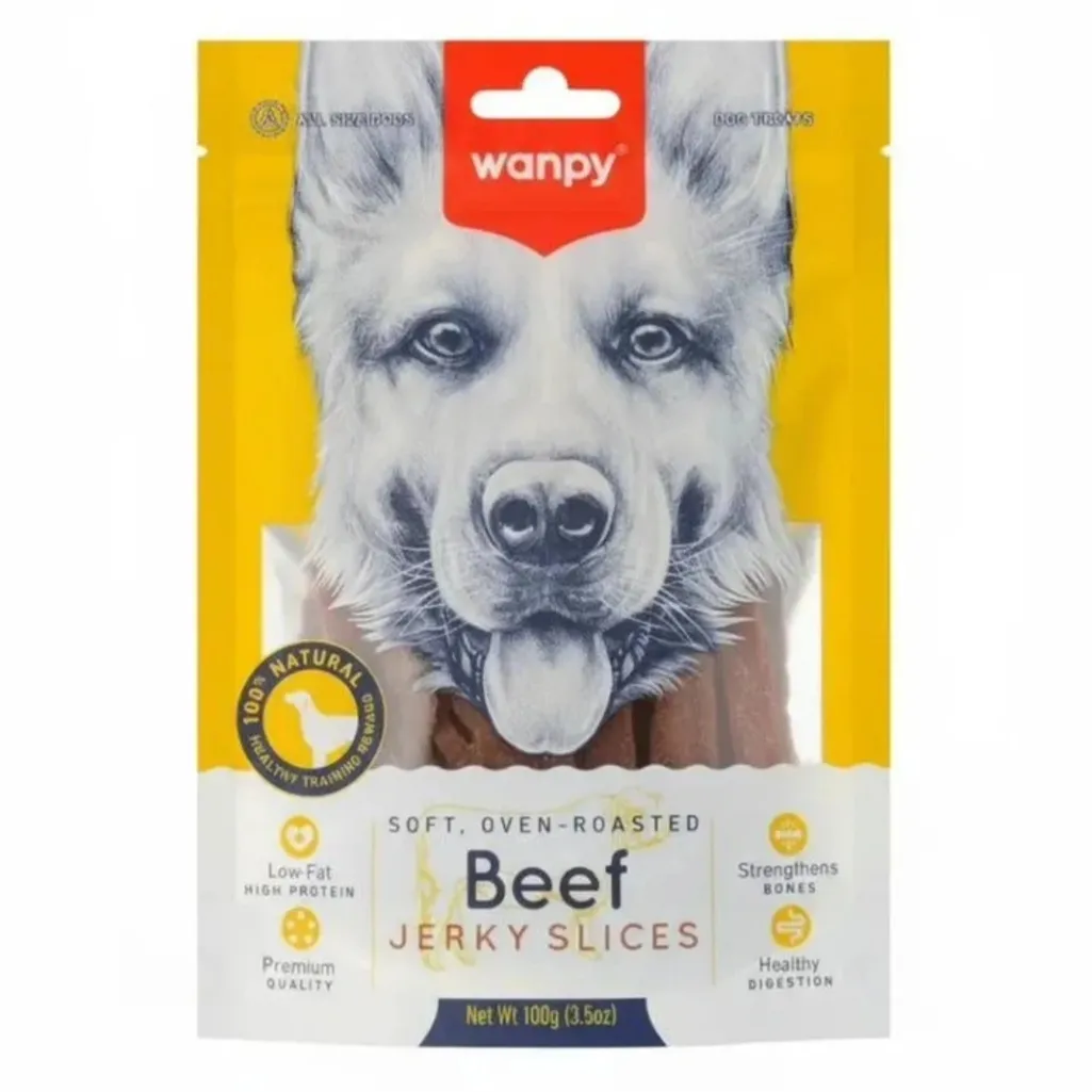 تشویقی سگ ونپی مدل اسلایس گوشت گاو (Wanpy Beef Jerky Slices) - وزن 100 گرم