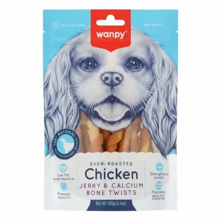تشویقی سگ ونپی استخوان کلسیمی با دورپیچ مرغ جرکی (Wanpy Calcium Bone with Chicken Jerky Dog Treat) 100 گرم