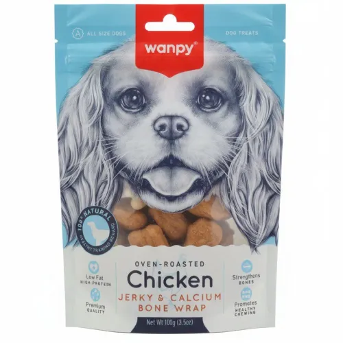 تشویقی سگ ونپی استخوان کلسیمی با روکش مرغ جرکی (Wanpy Calcium Bone with Chicken Jerky Dog Treat ) ۱۰۰ گرم