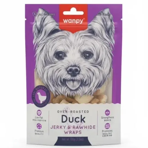تشویقی سگ ونپی مدل دنتال اردک و پوست خام (Wanpy Duck Jerky & Rawhide Wraps) - وزن 100 گرم