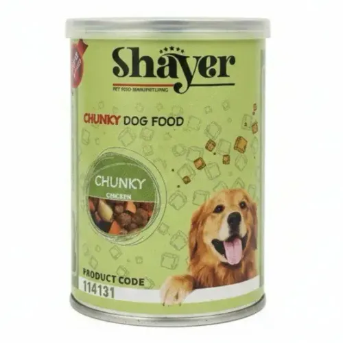 کنسرو غذای سگ شایر مدل چانکی (تکه ای) با طعم مرغ وزن ۴۰۰ گرم