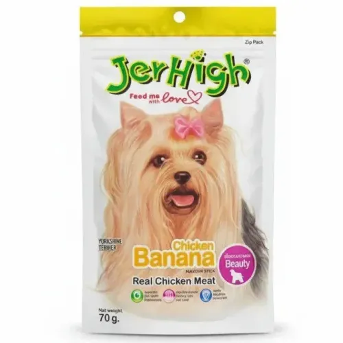 تشویقی سگ جرهای مدل Beauty با طعم مرغ و موز (JerHigh Chicken Banana) - وزن 70 گرم