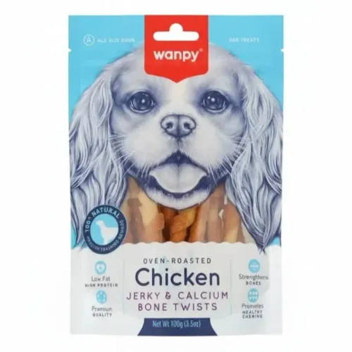 تشویقی سگ ونپی استخوان کلسیمی با دورپیچ مرغ جرکی (Wanpy Calcium Bone with Chicken Jerky Dog Treat) 100 گرم
