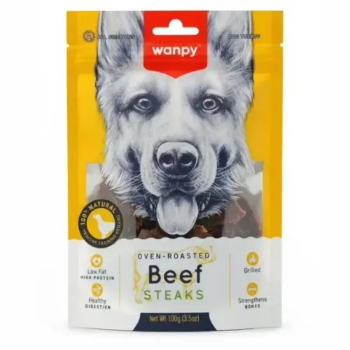 تشویقی سگ ونپی مدل استیک گوشت گاو (Wanpy Beef Steaks) - وزن 100 گرم