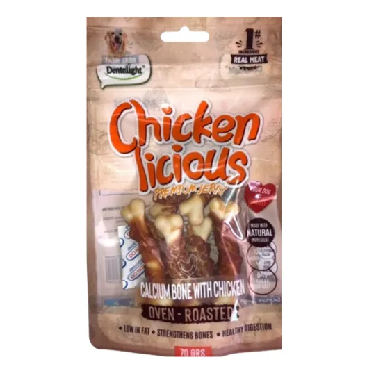 تشویقی سگ دورپیچ کلسیمی طعم مرغ دنتالایت 70گرم